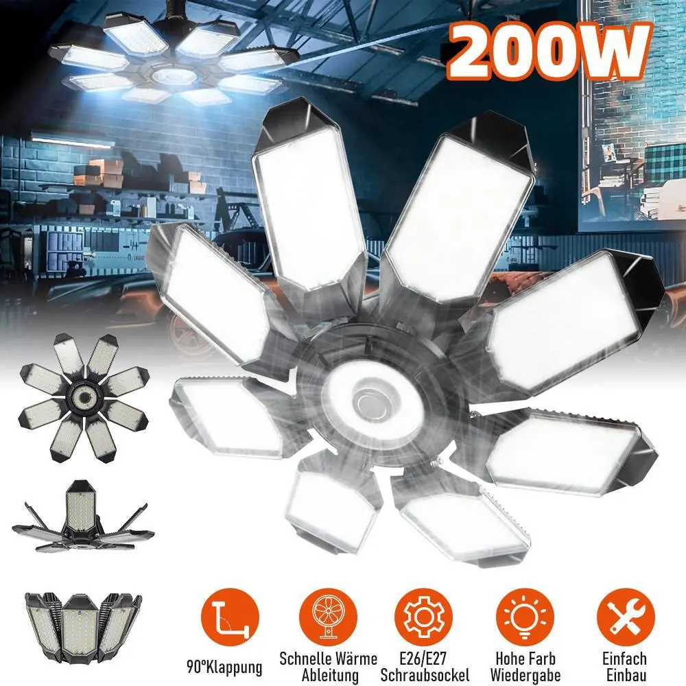 【BackToSchool】LED Garage Light Deformable Ceiling Light with Adjustable Panels, Ultra-Bright Garage Lighting Fixture for Warehouse, Shop & Industrial Use