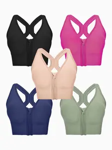 Women's Front Zip Shockproof Running Yoga Vest, Medium Support Cross Training Fitness Underwear for Running Workouts, Yoga Workout Activewear, Sleeveless Gym Top, Workout Sports Vest