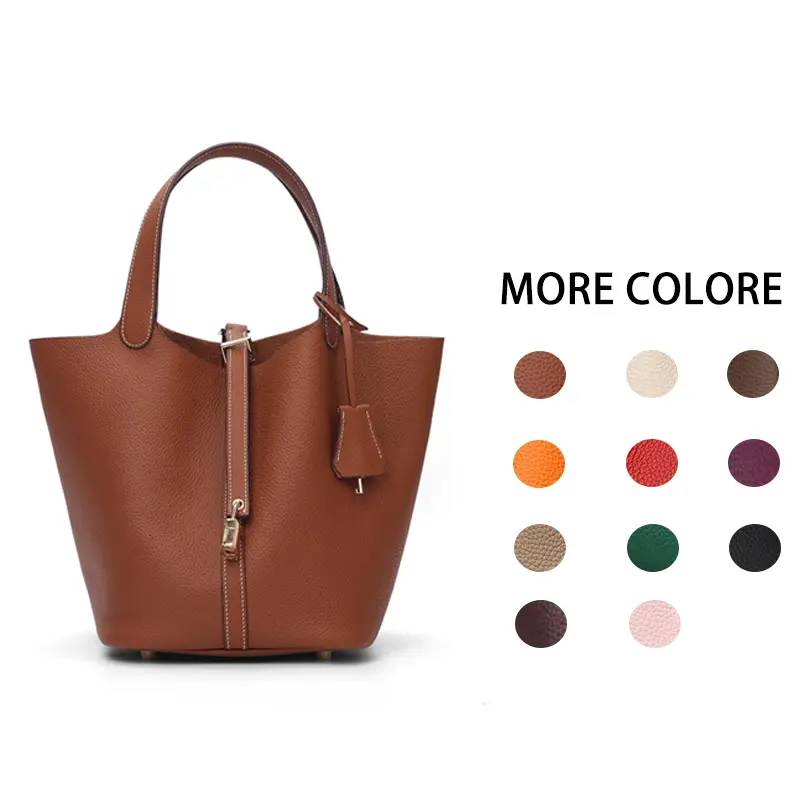 SADI Women’s Real Leather Solid Handbags with Pouch Bag as Gift Casual Styling Shopper Stylish Handbag Classic Picnic Basket for Daily   22CM Large Size Bucket Bag Drawstring Bag Mom's Bag Makeup Bag Travel Bag