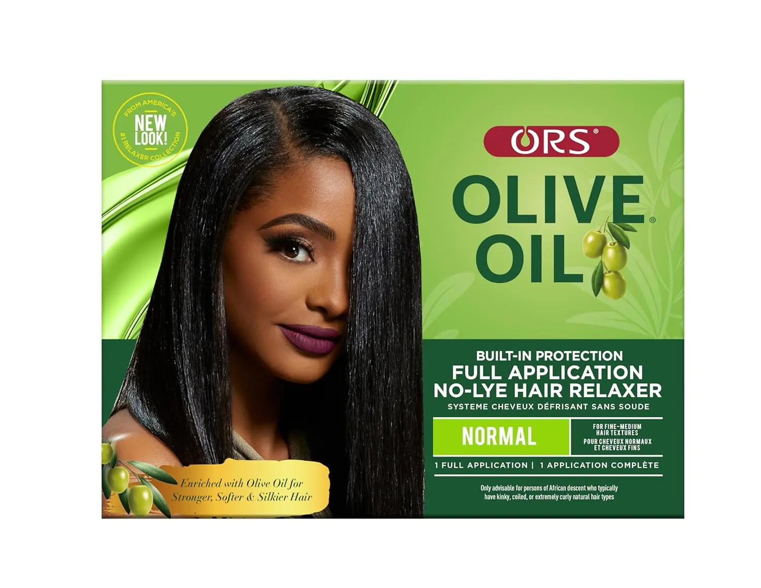 ORS Olive Oil No-Lye Hair Relaxer Kit - Haircare with Built-In Protection, Normal Strength, for Smooth, Anti-Frizz Hair, Lasting Moisture & Restore (1 Full Application), Blend, Silky, Lotion, All, Relaxing, Straightening, Exotic Oils, 4 – 5.9 Fl Oz, Medit