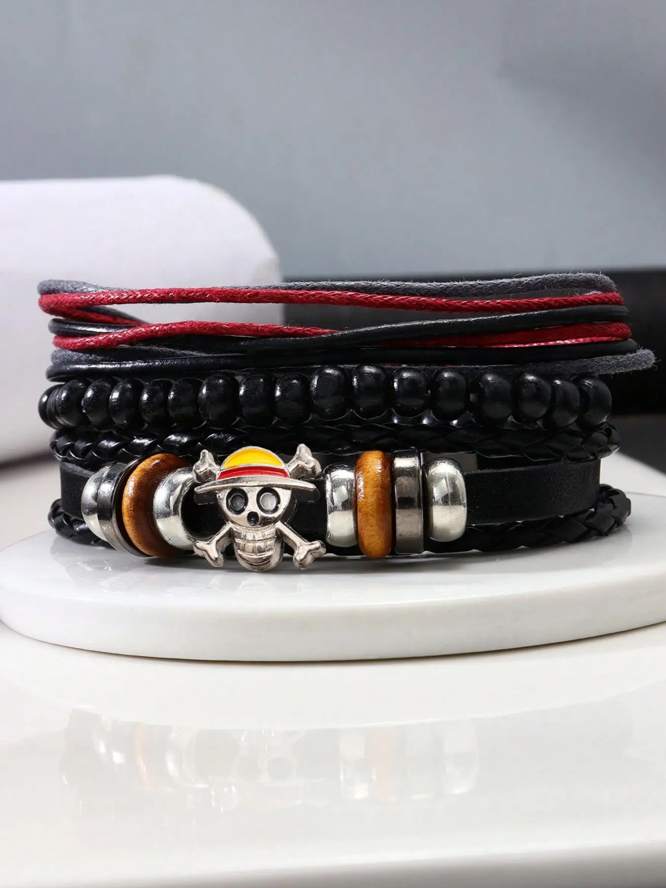 Men's Fashion Skull Charm Stackable Bracelet Set, 3pcs Handmade Beaded Adjustable Stacking Bracelet, Bracelets Stack, Casual Holiday Party Jewelry Accessories, Daily Clothing Decoration, Fashionable Bracelet