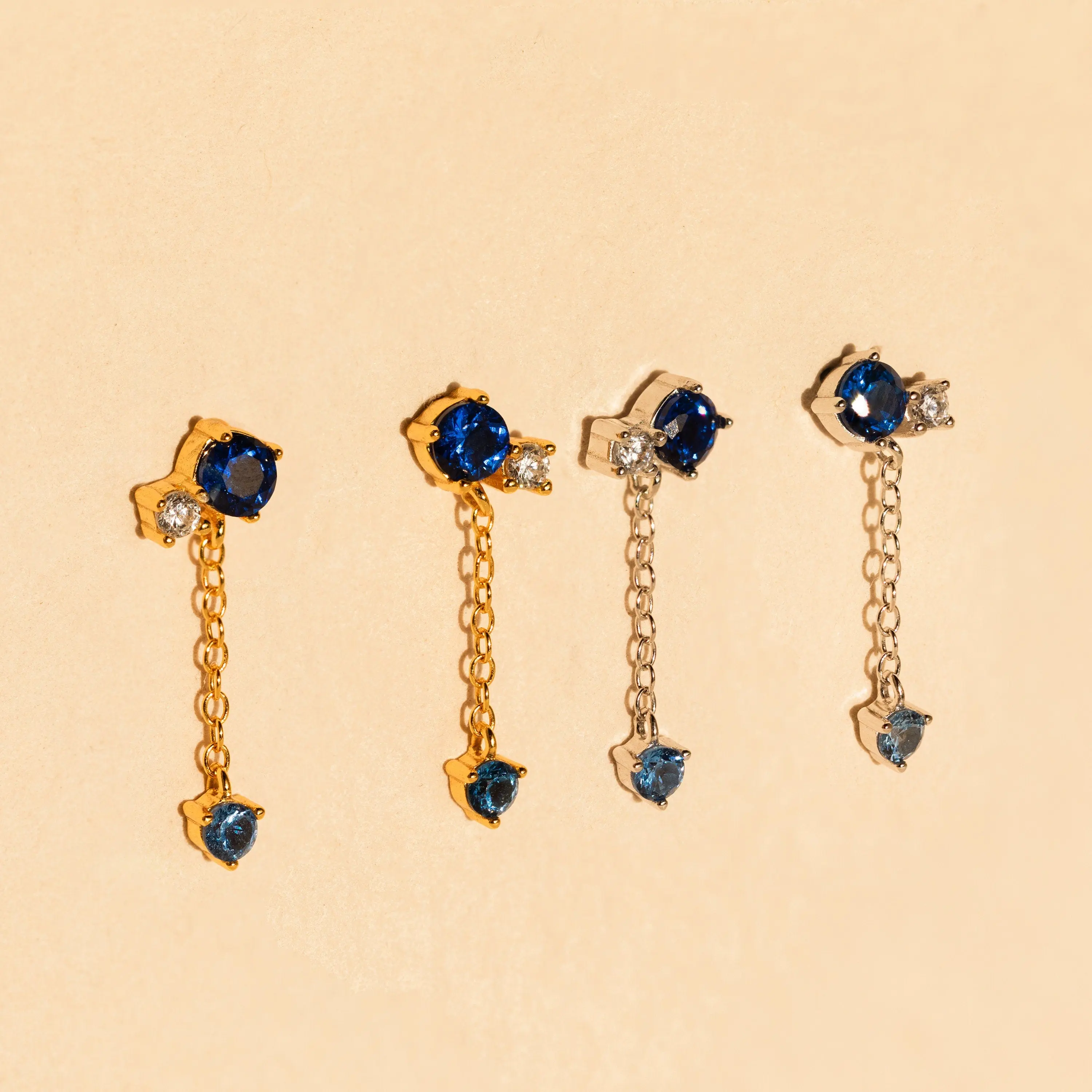 Sapphire Diamond Drop Earrings by Caitlyn Minimalist - Dainty Blue Diamond Dangle Chain Earrings - Wedding Jewelry - Bridesmaid Gift