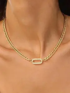 Tewiky Choker Cuban Link Chain Necklace with Zircon Clasp for Men Women，Trendy Cuban Necklace For Women Gift 16 Inch Back To School