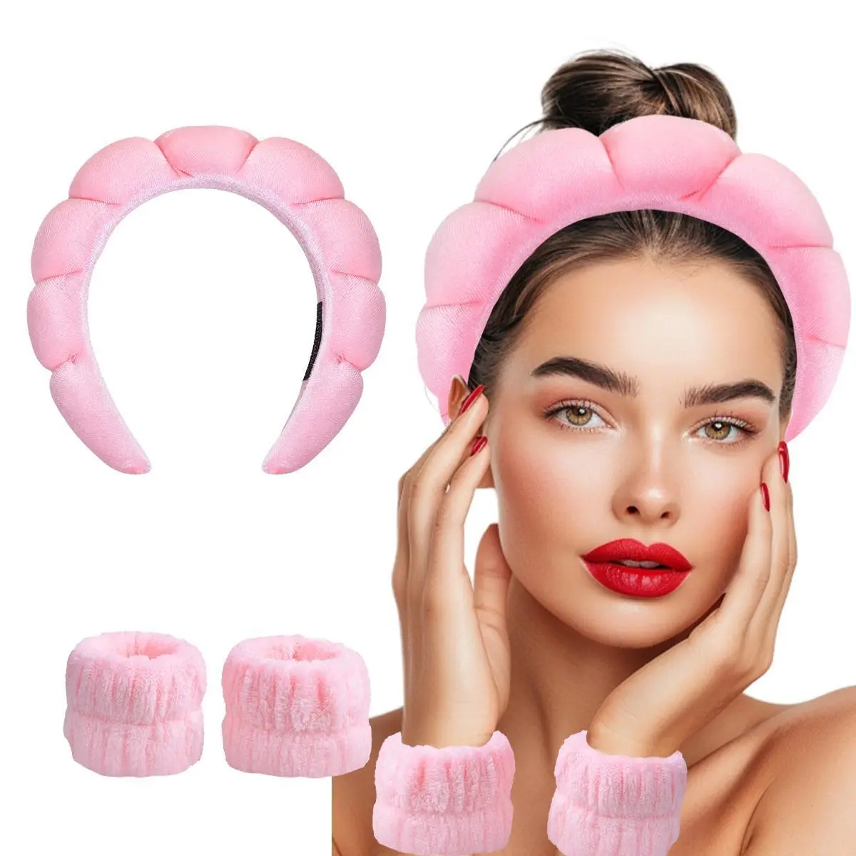 GOOGOO Bubble Skincare Headbands with Face Wash Wristbands for Women and Teen Girl, Spa Headband and Wristband Set,for Makeup and Skin Care summer hairstyles #summerwins #SummerFinds