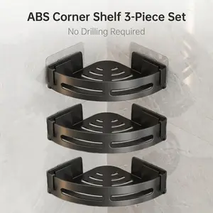 VESTA 3-Pack Smart Corner Shower Caddy | No Drill 40lbs Heavy Duty ABS Bathroom Organizer | Waterproof Space Saving Wall Mount Shelf with Towel Hooks for Shampoo Conditioner Toiletries