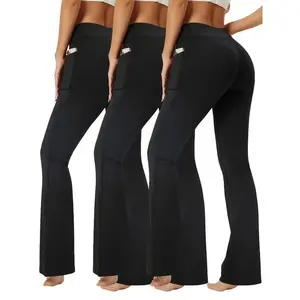 3-Pack Women Yoga Legging Flare Leg,With Phone Pockets,High Waisted Bootcut Yoga Pants,Butt Lifting,Wide Leg Yoga Pants Stretchy Work Pants,