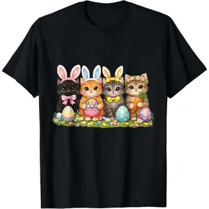 Funny Easter Cats Ears Bunny Eggs Spring for Women Men Boys Girls T-Shirt