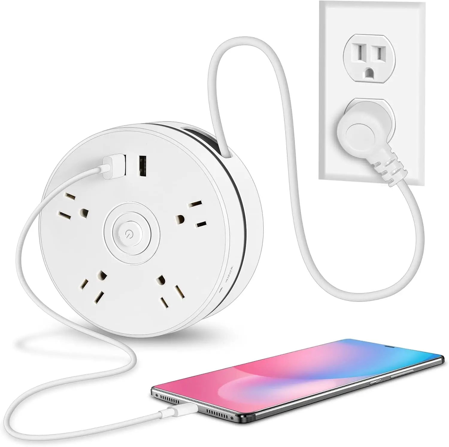 6 FT Braided Surge Protector Power Strip with Flat US Plug - 4 Wide Plug Sockets, 2 USB Slots, Wall Mount Multi-Port Wall-Mounted USB Charging Station, Outlet Extension Sockets for Home Office