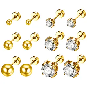 4 Pairs Cubic Zirconia Surgical Steel Ladies Cartilage Helix Earring Set Studs 3/4/5/6/7/8mm Gift for Girls
