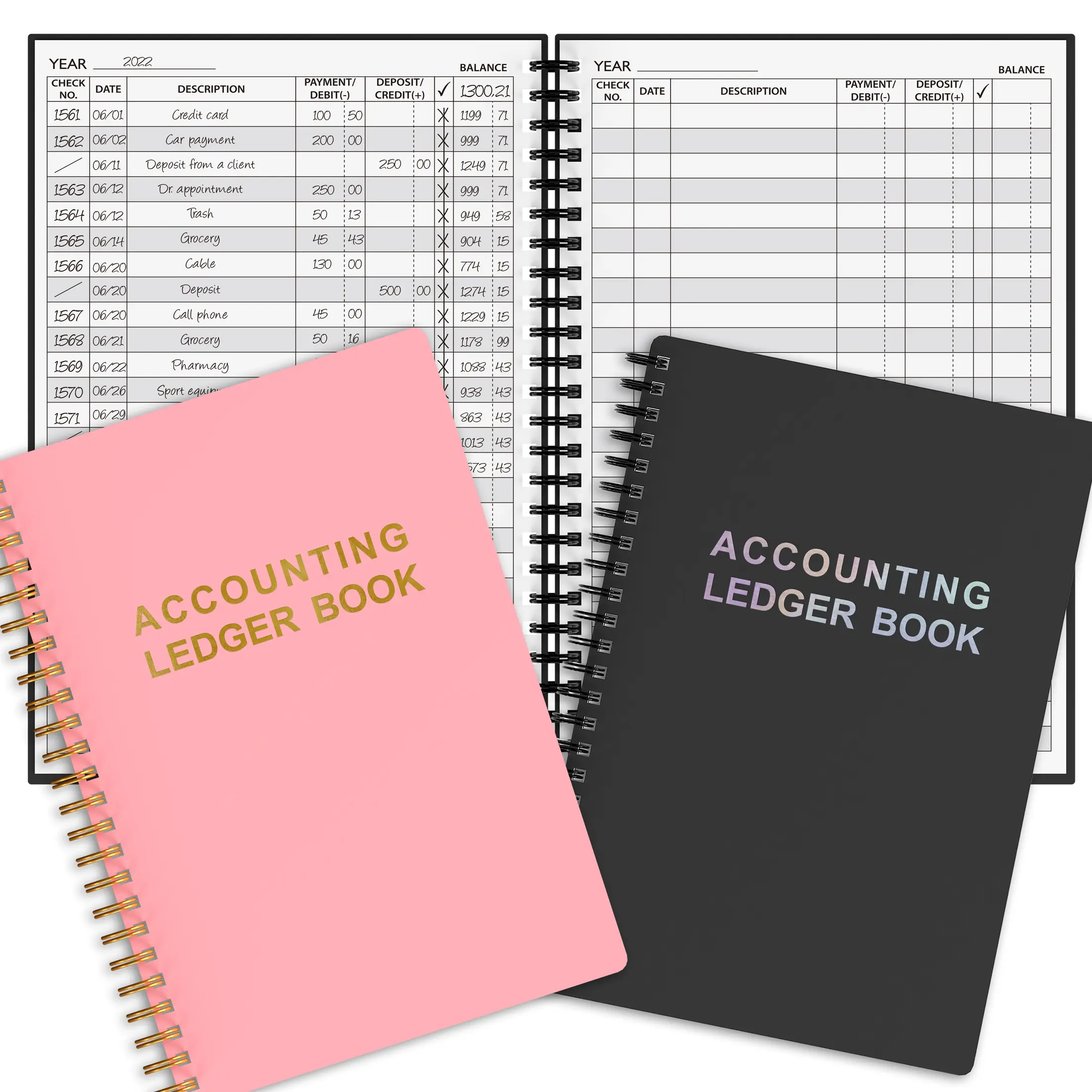 A5 Accounting Ledger Book - Undated Check Register Journal, Finance Checklist Organizer, Budget Planner, Compact Office Supplies for Small Business Money Expense, Deposit & Balance Tracking