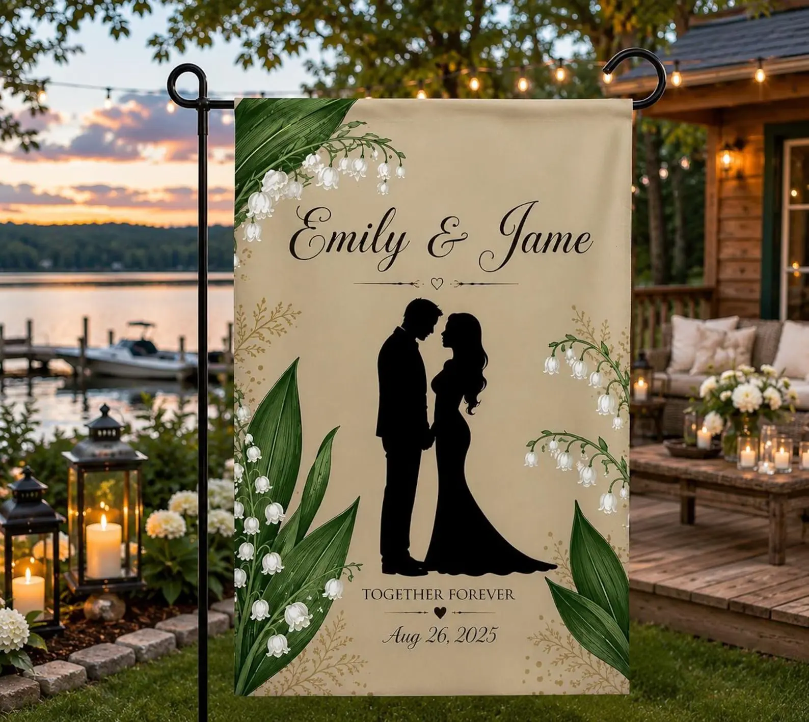 Wedding Garden Flag Personalized, Custom Couple Name Outdoor Banner, Romantic Ceremony Yard Decor, Floral Wedding Porch Decoration Gift