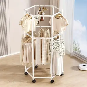 Mobile double-layer clothes hanger, bathroom/living room storage rack, balcony clothes hanger, rotatable Rotating floor-standing clothes hanger, Clothes hanging rack, Durable Sturdy Rack