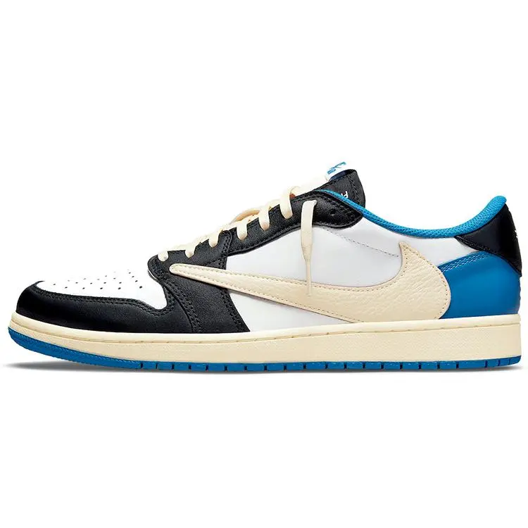 Jordan 1 Retro Low OG SP Fragment X Travis Scott Basketball Shoes Unisex White Black-Royal-Sail DM7866-140