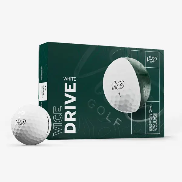 Vice Golf Vice Drive Balls - 2-Piece Construction Durable Surlyn Cover for Optimal Distance and Low Driver Spin