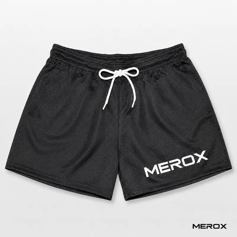 MEROX Unisex Black Mesh Athletic Style Sports Shorts - 5 in Inseam Mesh Fabric, Zippered Pockets, Multi-Size, for Gym/Outdoor, Casual Wear