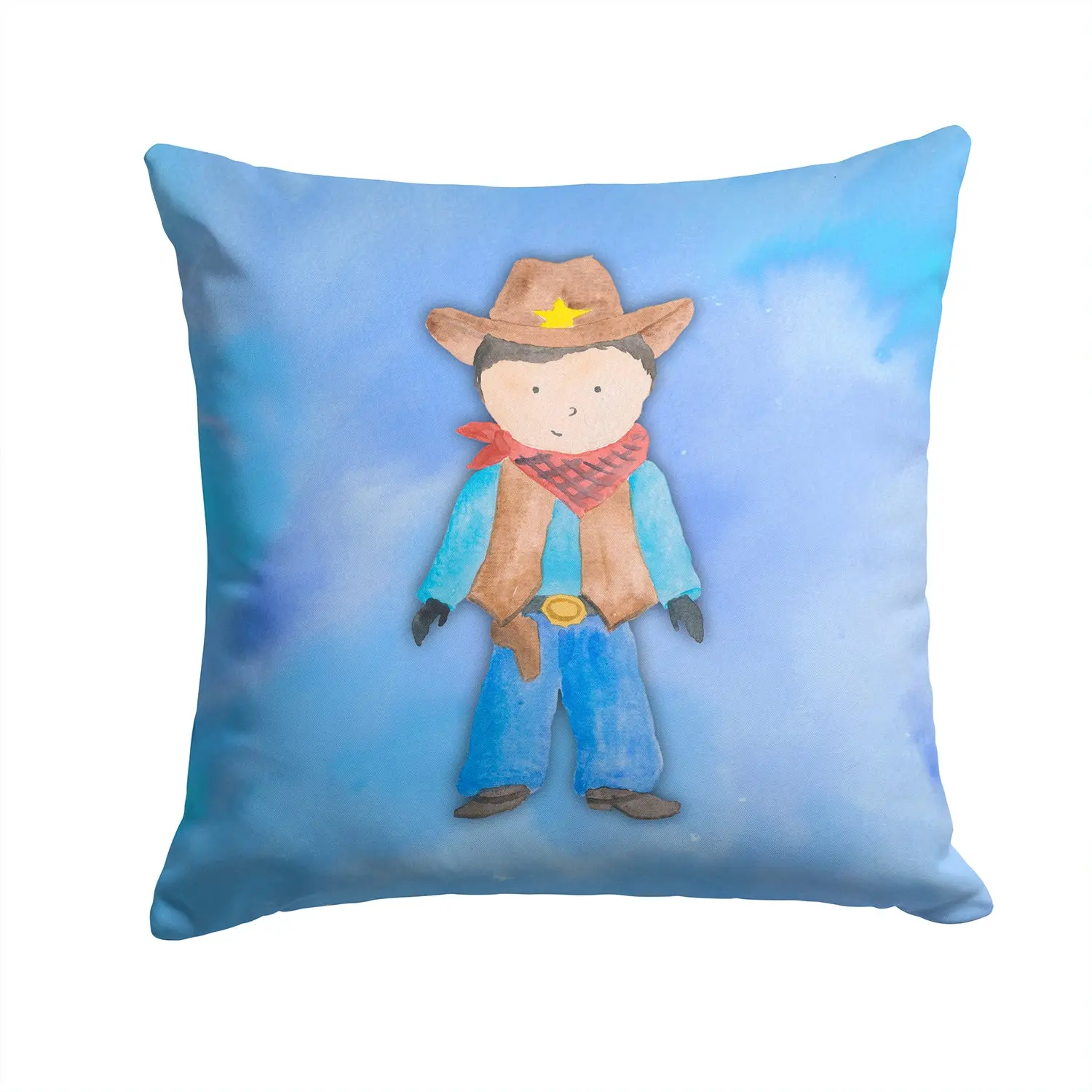 Cowboy Watercolor Decorative Throw Pillow 14x14 Indoor Outdoor Accent Cushion, Fabric Cover with Insert for Sofa, Bed, Porch & Living Room