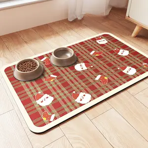Pet Feeding Mat-Absorbent Pet Placemat for Food and Water Bowl, with Waterproof Rubber Backing, Quick Dry Water Dispenser Mat for Dog and Cat (20"x12", Red)