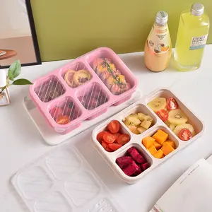 5-grid Serving Bento Box with Lid, Portable Food and Vegetable Storage for Work, Travel, Camping, and Picnics, Modern Snack Organizer, Reusable Snack Box