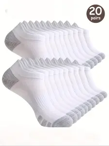 Men's Patchwork Print Ankle Socks, Casual Moisture Wicking Low Cut Socks for Daily Wear, Soft Comfy Breathable Fabric Socks for All Seasons, White Socks