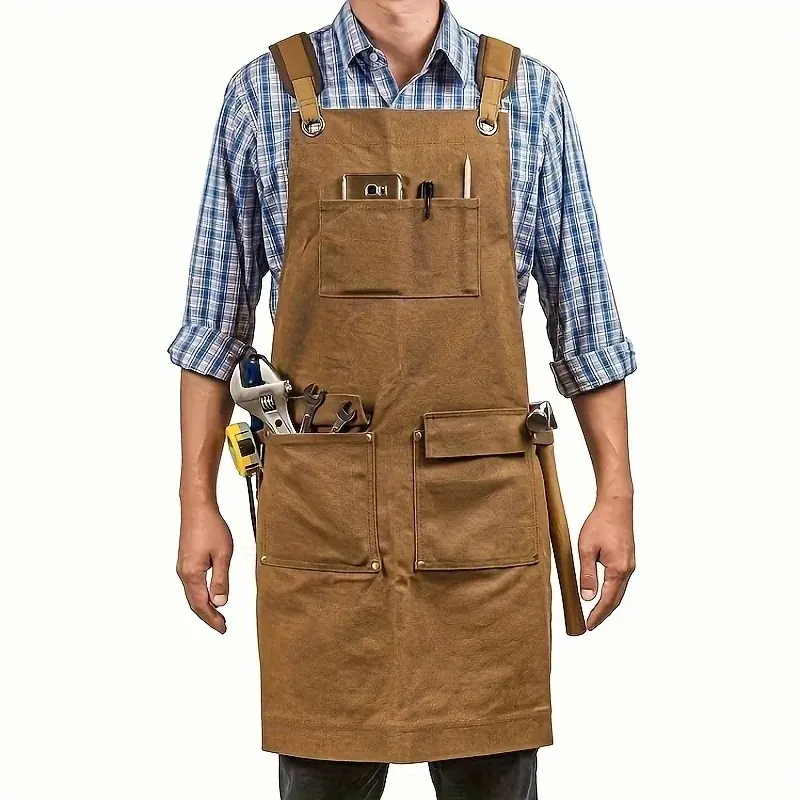 Thickened high-quality cotton canvas apron, waterproof work apron, commercial catering kitchen apron, suitable for home cooking, gardening, and daily shop work