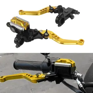 2pcs Motorcycle Adjustable 7/8'' 22mm Handlebar Master Brake Cylinder Reservoir, Hand Lever for Old School Bobber Touring Bikes