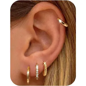 YADOCA 4Pairs Small Gold Hoop Earrings for Women Trendy 14K Plated Gold Huggie Earrings Hypoallergenic Surgical Steel Cartilage Earring Stacks Cute Dainty Huggie Hoops Earring Sets for Multiple Piercing