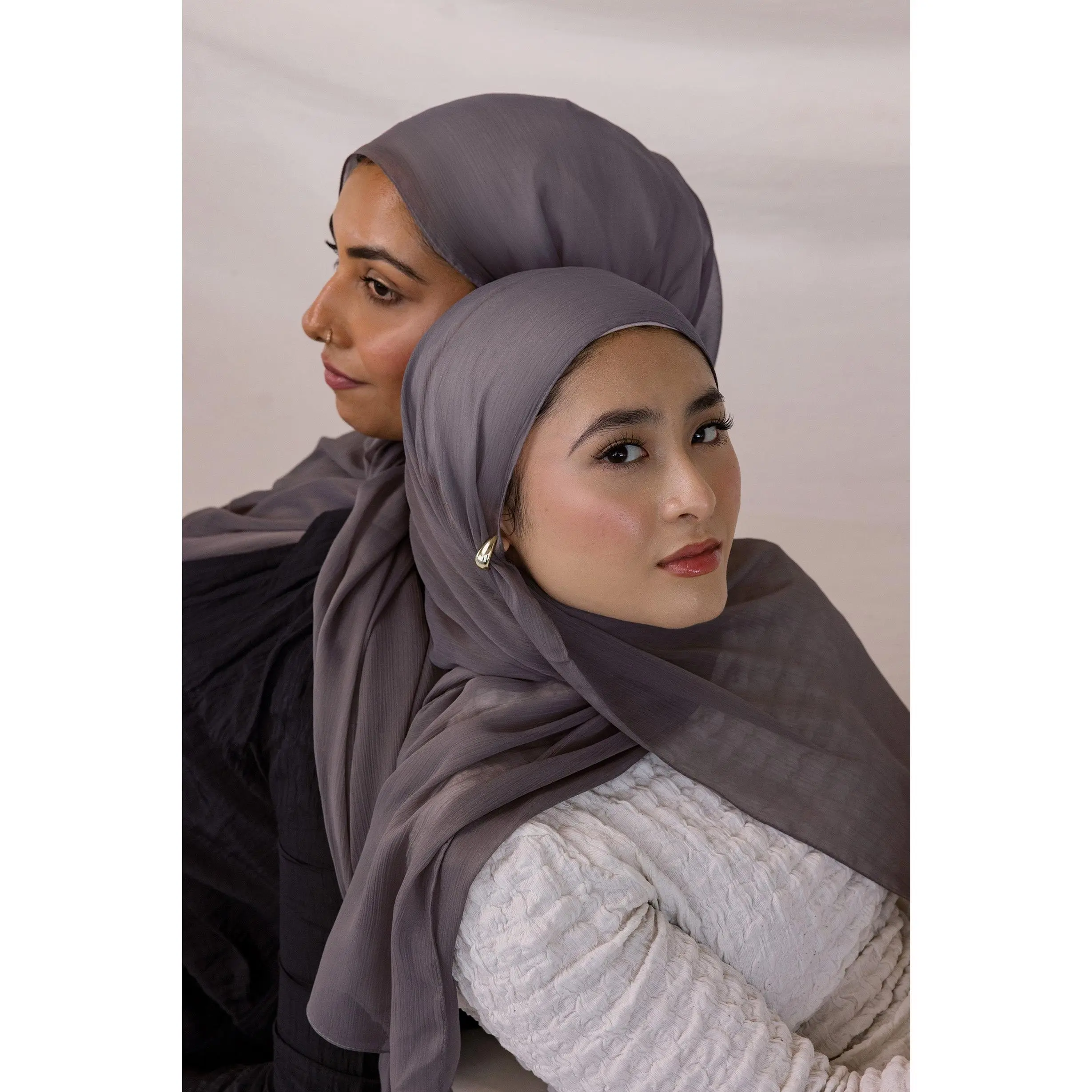 VELA Charcoal Gray Crinkle Chiffon Hijab - Soft, Lightweight and Effortless Wrap for Women's Everyday Elegance
