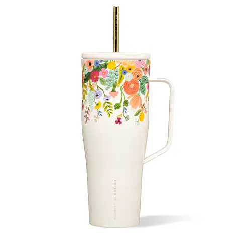 Rifle Paper Co. Stylish Floral Print Stainless Steel Insulated Tumbler with Straw - XL Reusable Water Bottle, Car Cup Holder Friendly, for Daily Hydration & Garden Party Kitchen Drinkware Use