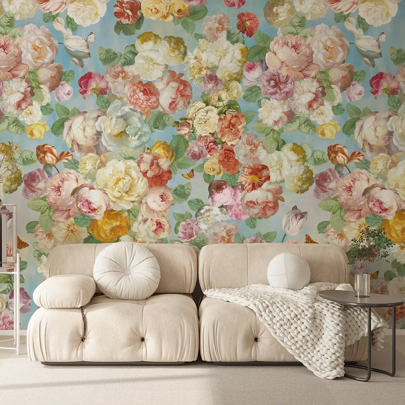 French Floral Wall Murals Peel and Stick 148" Wx110 H Removable Luxury Mural Wallpaper Peony Flower Wallpaper Large Colorful Wall Paintings Botanical Wall Art Deco for Bedroom Living Room Home Decor