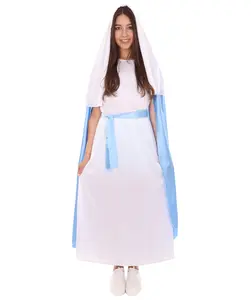 Adult Women's White and Blue Mary Nativity Costume, Flame-Retardant Synthetic Fabric - Multiple Size