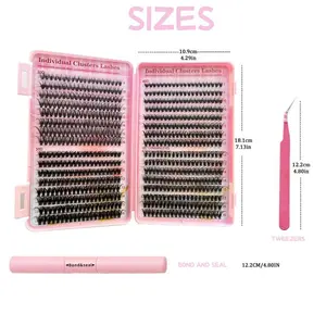 Lash Clusters Kit with  Bond&Seal Multi-Styles 140Pcs Clusters Lashes Extension Volume Soft Eyelash Extension Kit  Wispy Natural DIY Individual Lash Clusters Kit Box for Beginners