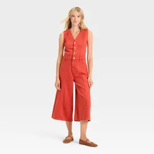 Women's Cropped Sleeveless Denim Jumpsuit - Universal Thread