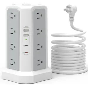 Surge Protector Power Strip with PD20W USB C,13A Thicker Extension Cord with Multiple Outlets 6FT  Tower Power Strip with USB Ports 2A2C,16AC,Office Supplies Dorm Essentials