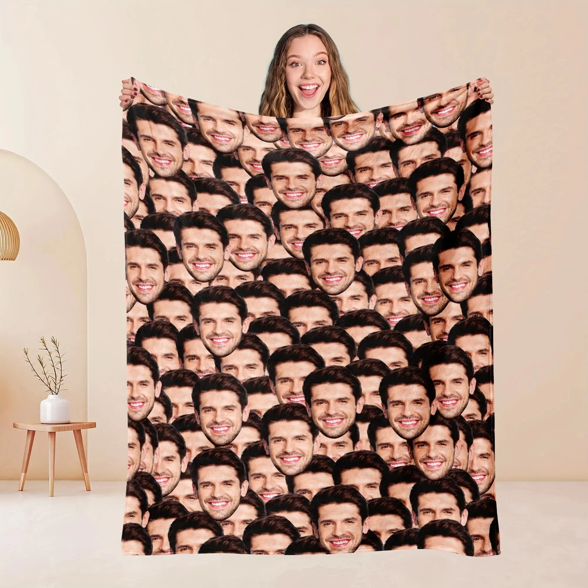 Personalized Custom Photo Throw Blanket, Custom Face Picture Soft Cozy Blanket for Office, Couch, Camping and Travel, Unique Birthday Halloween Wedding Gift for Family Friends Couples