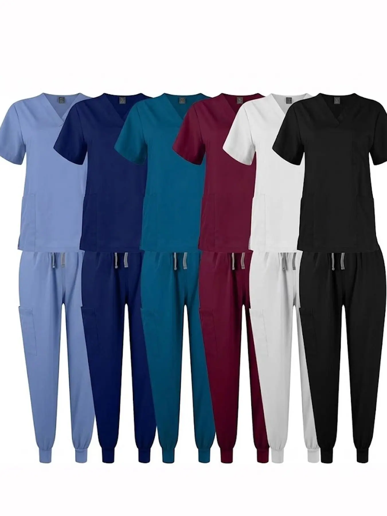 Men's 6 Color Medical Uniform Scrub Sets - V-Neck Short Sleeve Top & Drawstring Jogger Pants, Soft Breathable Casual Nurse Uniform for Healthcare Workers, Clothes