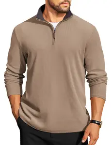 COOFANDY Mens Quarter Zip Pullover Lightweight Sweater Casual Long Sleeve Corduroy Half Zip Sweatshirt