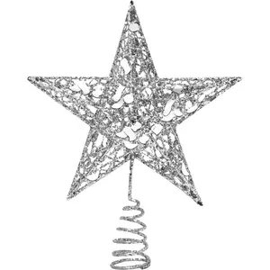 Glittered Christmas Tree Topper Metal Christmas Treetop Hallow Wire  Topper for Christmas  Decoration (8 inches, )