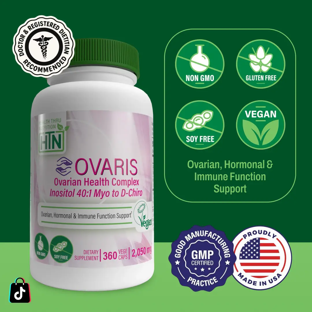 Health Thru Nutrition OVARIS – Ovarian Health Complex 40:1 Myo to D-Chiro Inositol | Hormonal & Reproductive Balance Support
