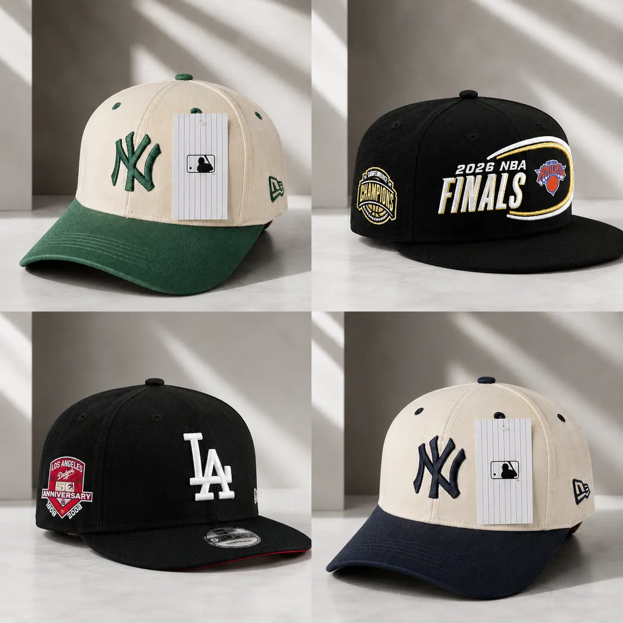 New Era MLB LA Dodgers & NY Yankees Snapback Baseball Cap Classic Flat Brim Unisex Streetwear Hat, Iconic Team Logo Flat Brim Cap for Men & Women #BaseballCap