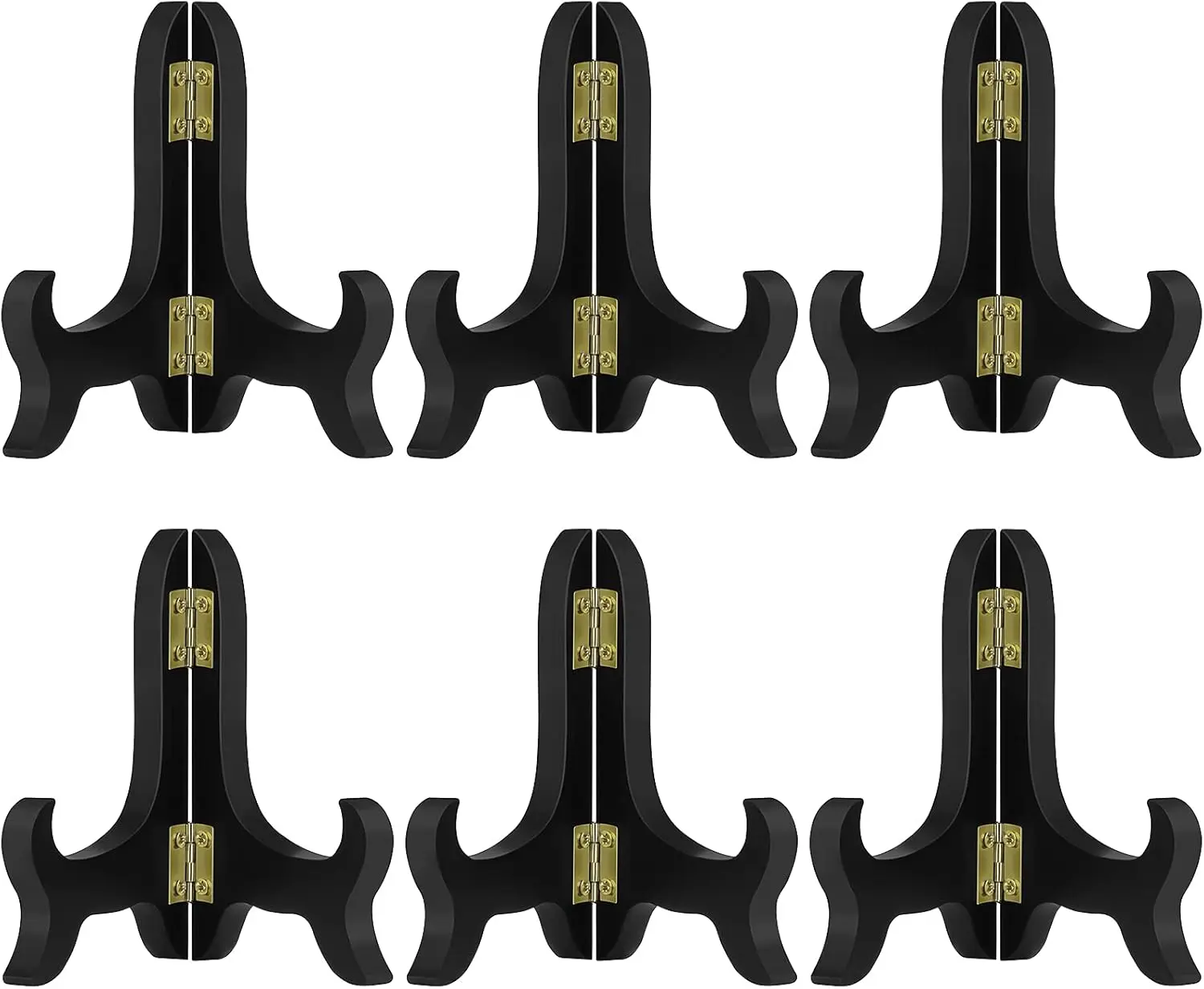 DIY Specialty Supply 6-Pack 4-Inch Black Wooden Display Stand Easels with Foldable Hinge, for Home Photo Display Stand Plate, Awards, Office Desks