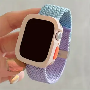 Elegant 2pcs/set Multicolor Woven Nylon Strap & TPU Case for Apple Watch 40-49mm Series Ultra/SE/10-4 Breathable Adjustable Anti-fall Protector Intelligent Wearable Accessory