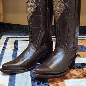 Womens black knee high cabra skin boots