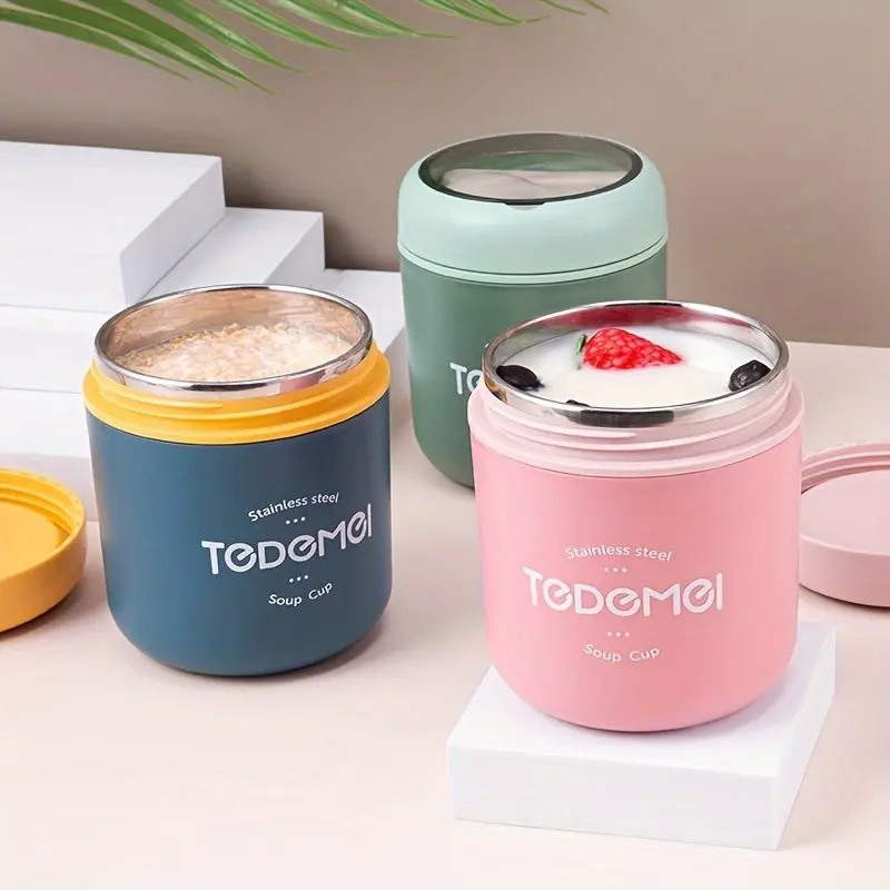 Leak-Proof Portable Salad Shaker Cup with Spoon Lid, Stainless Steel Soup Mug, Leakproof Insulated, Ideal for Work, Breakfast, Lunch, Snacks, Insulated Food Jar, Container, Thermal Insulated Container