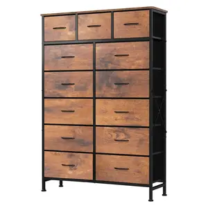 13-Drawer Fabric Storage Dresser Chest - Modern Home Furniture with Sturdy Steel Frame, Wood Top Cabinets, Wooden Top for Bedroom, Living Room