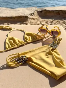 Women's Bikini Set, Fashionable Beaded Micro Bikinis, Low-Waist Two-Piece Swimsuit, Casual Beachwear & Party