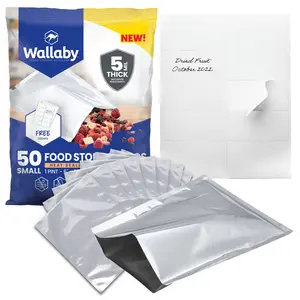 Wallaby 1-Pint Mylar Bags with Labels (50 Count) 10 Mil Total Thickness, Long-Term Food Storage Pouches, Heat-Sealable Airtight Packaging - Silver
