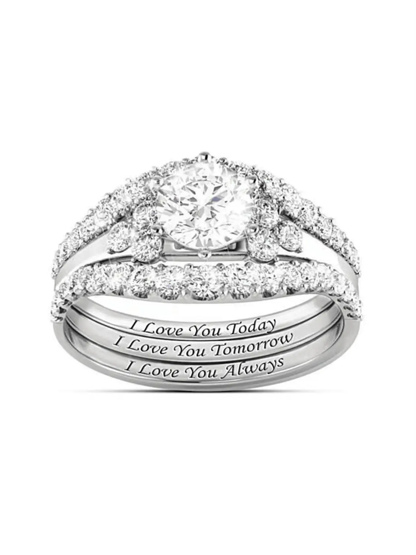 Zircon Fashion Three-Piece Ring Set, I Love You Letter Rings, Perfect for Engagement & Wedding, Stylish Jewelry for Men & Women, Stackable Finger Rings, Elegant Ring Set