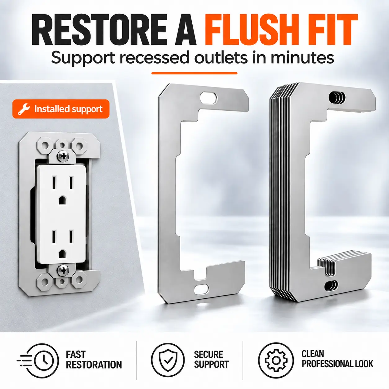 Wall Plate Spacers, Flush Fit Device Level Plate for Wall Outlets Repair and Loose Fix, Wall Plate Leveler Spacer Shims to Support Switches, Receptacles from Being Pushed Back, Metal