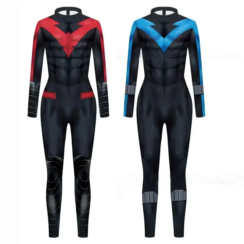 Superhero Nightwing Unisex Adults Cosplay Zentai Bodysuit Dick Grayson 3D Jumpsuit Costumes Halloween Kids Party Catsuit Spandex