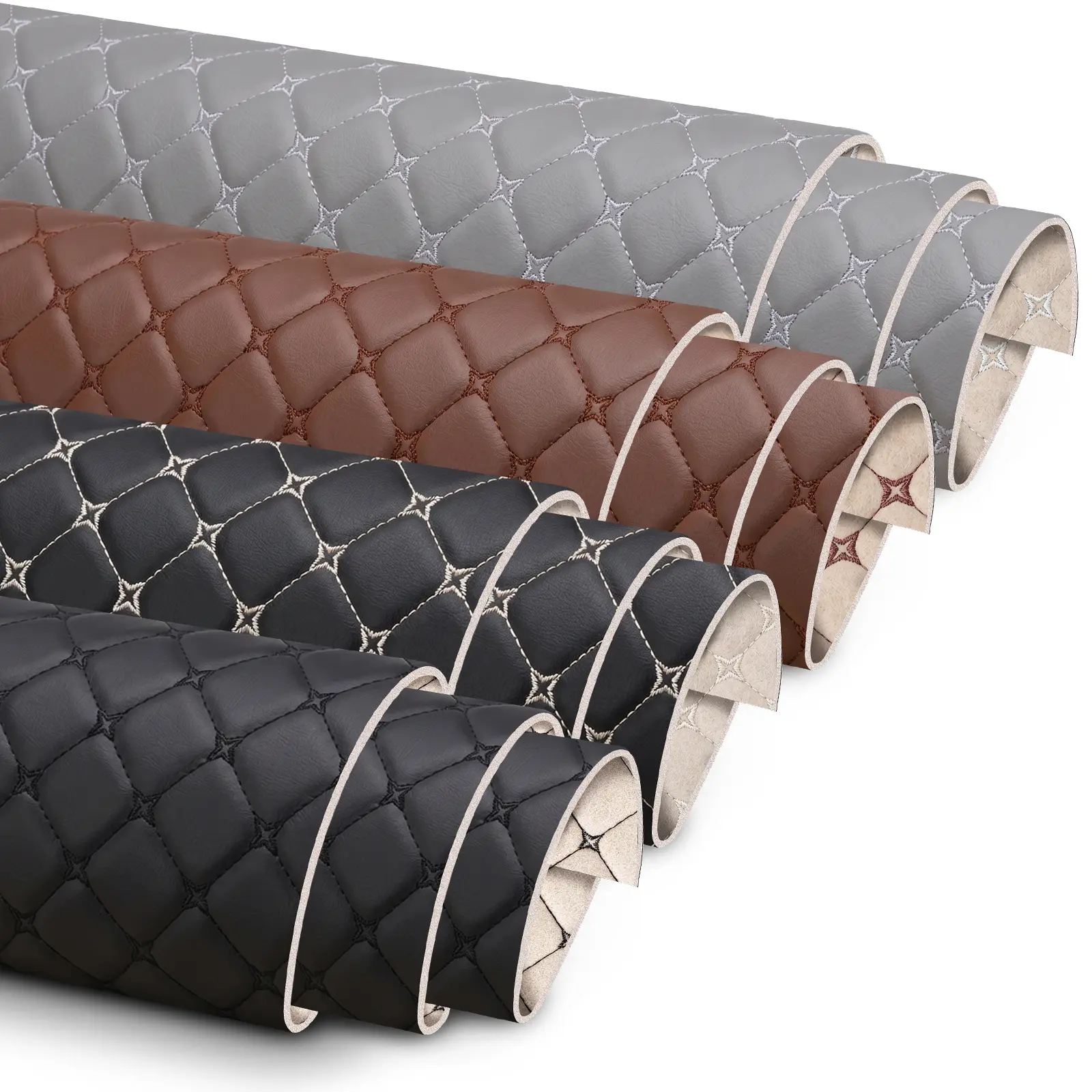 Diamond Quilted PU Leather Upholstery Fabric with 6mm Foam Backing for Car Seat Covers, Headliners & Door Panels, DIY Interior Material